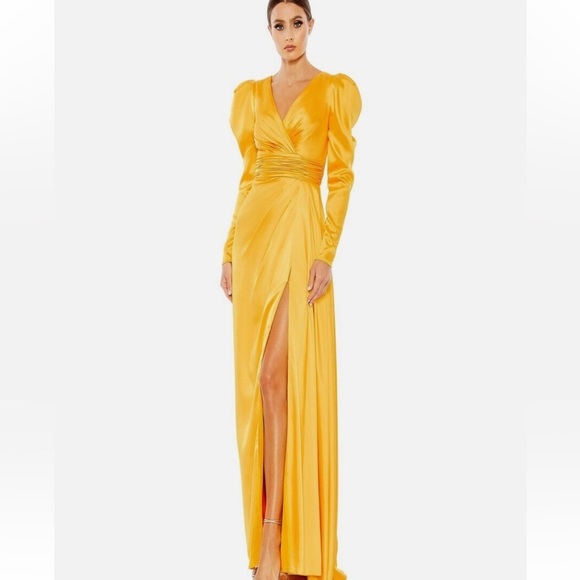 Mac Duggal Dresses & Skirts - NWT Mac Duggal 12404 Full Length Long Sleeve Evening Dress Marigold Yellow Sz 12